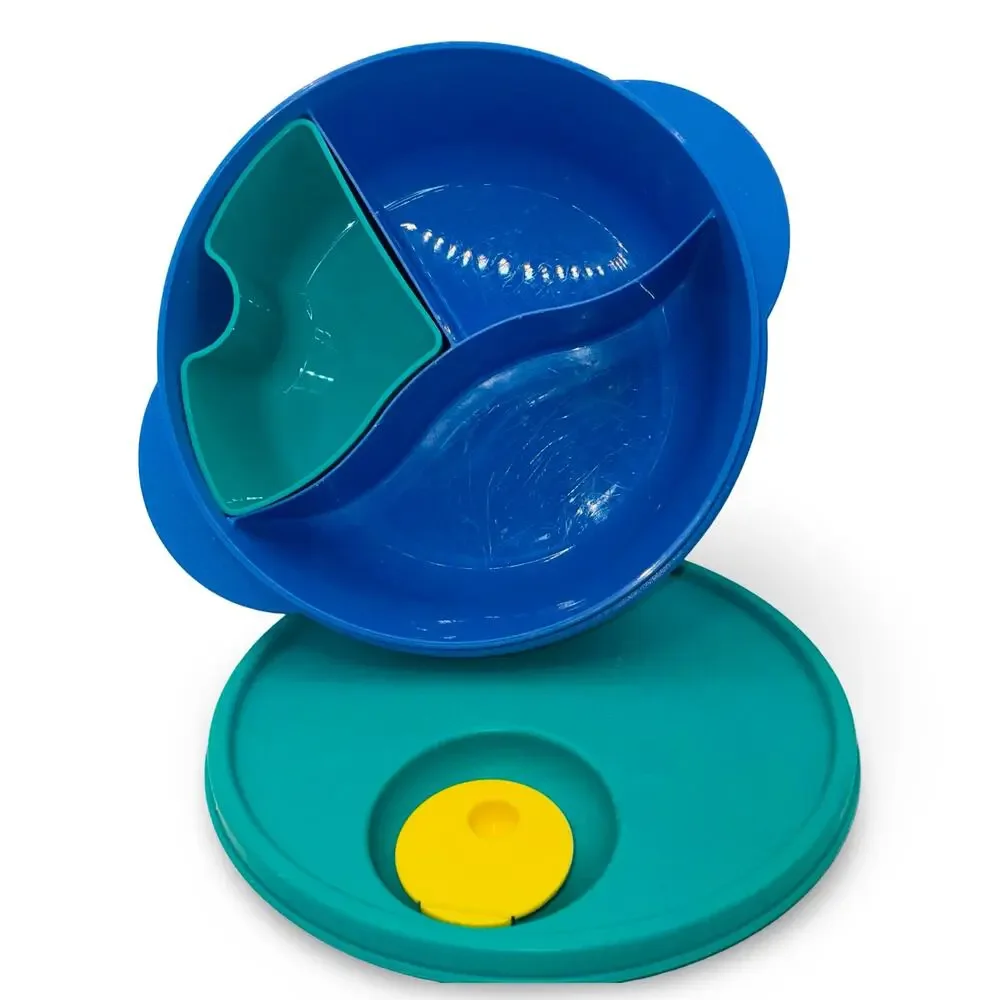 Tupperware CrystalWave Divided Bowl 3859A Blue Vent N Serve Lid 7373A USA Made